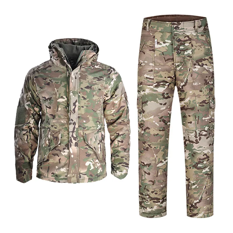 HAN WILD Unisex Sportswear Fleece Camouflage Suit Tactical Combat Uniform Warm winter jacket+cotton trousers