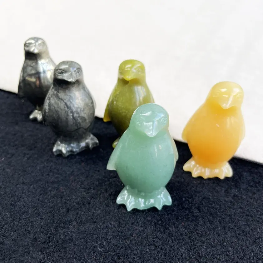 Groothandel Kristallen Pinguïn Dier Beeldje Genezing Kristal Hand Gesneden Edelsteen Kwarts Pinguïn Standbeeld