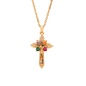 Kalung Liontin Salib Yesus Berlapis Emas Tembaga dengan CZ, Rantai Link, Perhiasan Religius Wanita Trendi, Hadiah - Product Image 5
