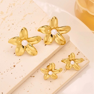 Gold Stud Earrings <b>Women</b> Sculptural Bow Textured Heart Leaf Flower Stainless Steel 14K Gold Plated Trendy Custom Made Party - Product Image 2