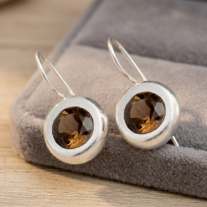 Boucles d'oreilles en quartz fumé facetté véritable, argent sterling 925, bijoux faits à la main, cadeau tendance - Product Image 3