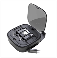 Câble de charge rétractable 6-en-1 avec support de téléphone, organisateur de câbles de données portable multifonctionnel avec outil d'éjection de carte SIM et porte-cartes