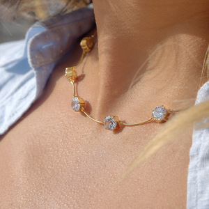 Zircon Stick <b>Chain</b> <b>Titanium</b> Steel Necklace Claw Setting Round Daily Wear Leisure Fashion Body <b>Chain</b> - Product Image 2