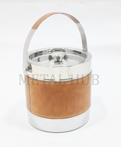 Cubo de Hielo de Acero Inoxidable Plateado Brillante de Primera Calidad con Asa de Cuero y Pinzas para Hielo, Enfriador de Vino de Doble Pared para Bar en Casa - Product Image 3