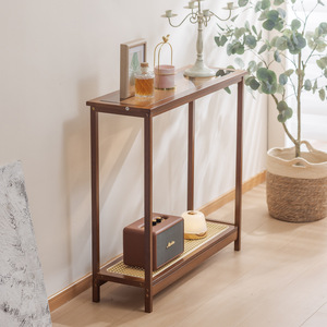 Bamboo Entryway <b>Console</b> Table Ultra Narrow Modern Minimalist Design Hotel Style With Storage Shelf For Living Room Entrance - Product Image 2