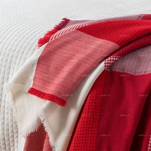 Manta de Jacquard Personalizada con Diseño de Patchwork, Manta Ligera y Transpirable con Tejido Waffle a Cuadros Rojos y Blancos para Viaje - Product Image 6
