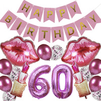 Ballons en aluminium rose vif en forme de rouge à lèvres pour filles et femmes, décoration de fête d'anniversaire pour les 18e - 75e anniversaires