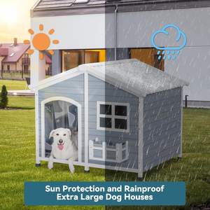 Casa de perro extragrande de 47 "para 2 razas medianas, impermeable, <span class=keywords><strong>PVC</strong></span>, para techo, ventana, Material de madera, gris, XXL, casa de perro para exteriores, razas grandes - Product Image 6