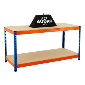 2 tier Workbench Melamine Worktop 915h x 1830w x 610d mm 400kg UDL Blue & Orange