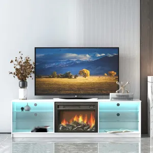 Новейшая дизайнерская мебель, роскошная деревянная стойка для телевизора с ЖК-дисплеем, Настольная стойка со светодиодным камином для гостиной