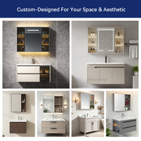 Meuble de salle de bain BESTME blanc chaud luxueux avec vasque en céramique revêtue d'acier inoxydable, moderne et écologique, pour hôtels, appartements et villas