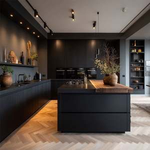 Ensemble de cuisine de luxe intégré avec îlot et rangement, finition claire, structure en acier inoxydable pour projets de rénovation d'appartements et de maisons - Product Image 5