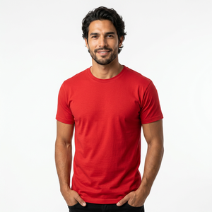 T-shirt rouge à manches courtes pour homme, col rond, 100 % coton, coupe classique, jersey décontracté, couleur unie, design simple - Product Image 1