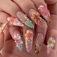 Ongles à presser en acrylique haut de gamme, design 3D français, qualité salon, couvrance totale, avec colle premium pour application sur les doigts, 10 pièces