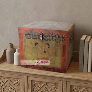 Caja de Almacenamiento de Madera Pintada a Mano Estilo Vintage, Cuadrada con Tapa, Diseño Bohemio, Estilo Póster Artístico, Tema Decorativo - Product Image 2
