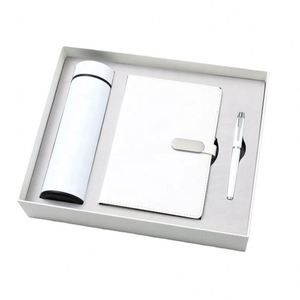 Coffret Cadeau Luxe Personnalisable : Carnet A5 en Cuir PU Blanc Cousu avec Fil PP, Tasse Thermos et Stylo - Product Image 1