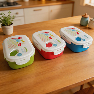 HOMIO <b>Lunch</b> <b>Box</b> Set With Water Bottle Red Rectangle Cartoon Design For Students - Product Image 4
