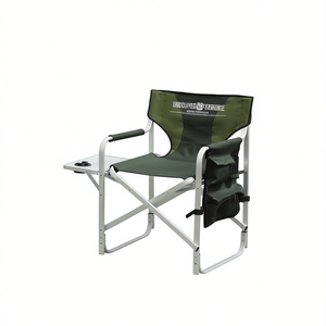 Silla de director plegable ligera con mesa lateral y bolsillos de almacenamiento para uso en exteriores e interiores, marco de aluminio, tela Oxford - Product Image 1