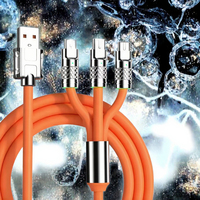 Kabel USB Type-C Pengisian Daya Super Cepat 3 in 1, Kabel Data Pengisian Cepat Silikon USB Logam