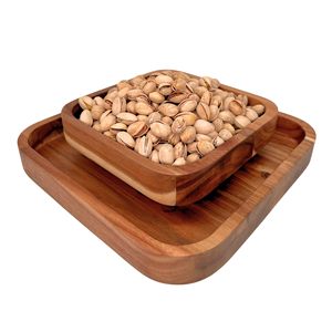 Tazón de madera para aperitivos de pistacho con almacenamiento de concha, soporte de plato doble, pedestal de tazón de tuerca para semillas de girasol, cacahuete, cerezas, Edamame - Product Image 1