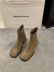 2023 automne/hiver coréen <span class=keywords><strong>petit</strong></span> avec polaire <span class=keywords><strong>talon</strong></span> haut carré mince <span class=keywords><strong>bottines</strong></span> chaussures pour femmes - Product Image 5