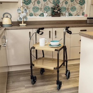 Déambulateur réglable en hauteur pour personnes âgées, chariot à 4 roues avec double plateau pour seniors, utilisation intérieure et cuisine - Product Image 4