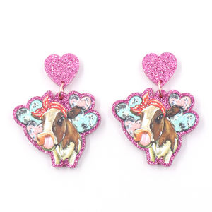 Md147er2222 गर्म बिक्री गुलाबी ग्लिटर एक्रिलिक स्टेनलेस स्टील डिंगल इयररिंग्स वैलेंटिन के दिन xoxo आग लोग बिल्ली फैशन इयररिंग्स - Product Image 1