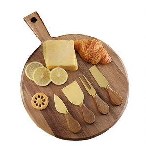 Nouveau produit Planche à charcuterie ronde en bois d'acacia durable Plateau de service à fromage avec poignée Design épaisseur 1,5 cm Ensemble de couteaux - Product Image 4