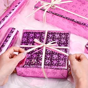 Beautiful and romantic pink holographic iridescent metallic hearts foil <b>wrapping</b> <b>paper</b> for Valentine's Day and wedding - Product Image 5