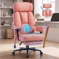 Chaise de bureau ergonomique rose à dossier haut avec support lombaire pneumatique, pivotante, grande taille, pour la maison et le bureau