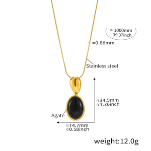 Chaîne à maillons en acier inoxydable plaqué or 18 carats à la mode noir marron ovale pierre précieuse pendentif colliers cadeau pour les femmes - Product Image 5
