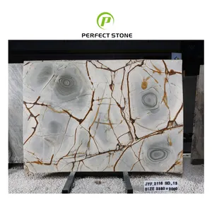 Hot Slab Light Transmitting Luxury Stone White with gold vein Marble Slabs Quartzite