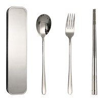 Ensemble de couverts personnalisable avec logo en acier inoxydable 304, cuillère, fourchette et baguettes, ensemble de couverts pratique avec boîte pour étudiants et employés de bureau