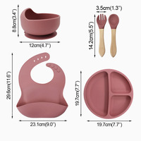 Ensemble de vaisselle pour bébé en silicone micro-ondable sans Bpa ensemble de vaisselle 5 pièces avec plaque à ventouse, bol, cuillère, fourchette, bavoir