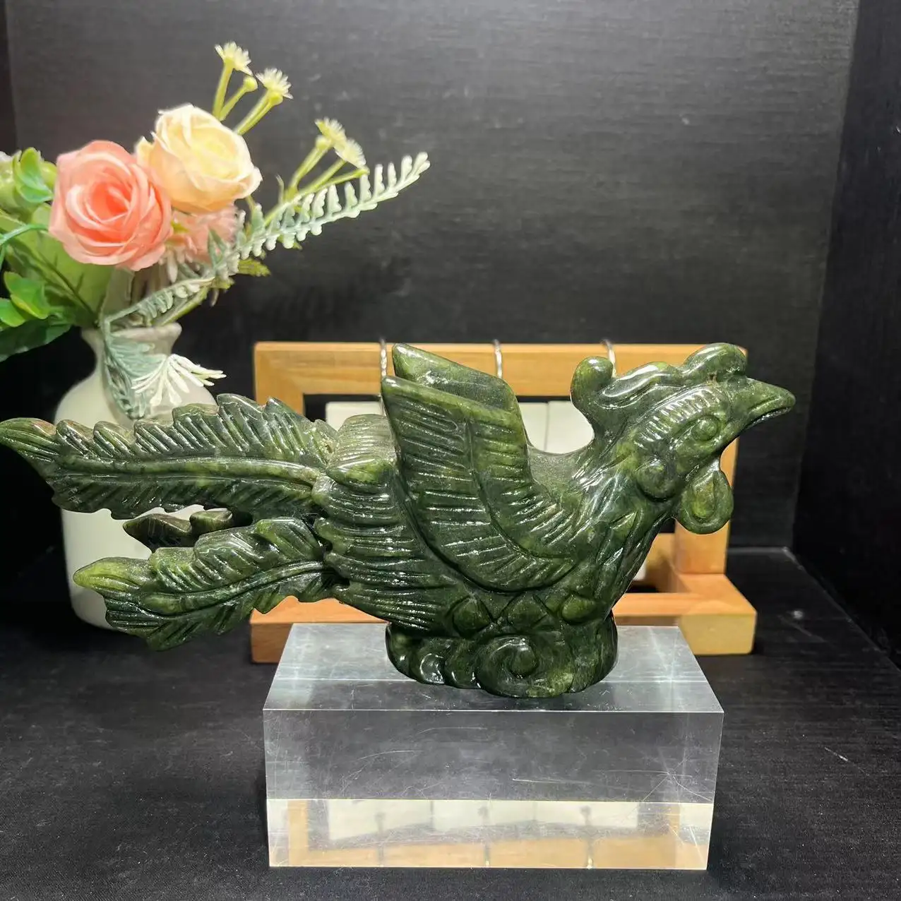 Groothandel Nefriet Dier Genezing Stenen Hand Gesneden Xiuyan Jade Phoenix Voor Decoratie