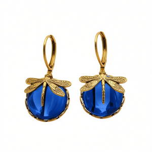 Orecchini Pendenti a Forma di Libellula Placcati in Oro con Cristallo Blu, Gioielli Vintage da Donna per Feste - Product Image 1