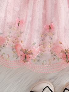 Abito Midi a Linea A Rosa Delicato e Traspirante per Bambine <span class=keywords><strong>con</strong></span> Maniche a Sbuffo Tridimensionali e Design <span class=keywords><strong>con</strong></span> Fiocco a Farfalla - Product Image 4