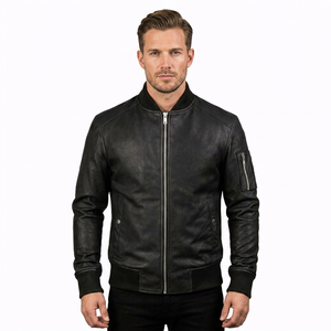 SAAR INDUSTRIES Mens Black Leather Coated Waterproof Windproof Winter Bomber <b>Jacket</b> <b>Zip</b>-<b>Up</b> Motorcycle Classic Casual Streetwear - Product Image 1