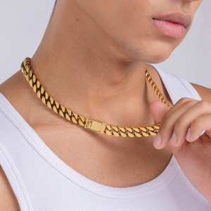 12mmキューバリンクチェーン女性18Kゴールド/ブラックゴールドメッキ316Lステンレススチール18 20 22 <span class=keywords><strong>24</strong></span> 26 30インチメンズチェーンネックレス - Product Image 5