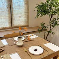 Set de table carré en corde de papier tressée, résistant à la chaleur, en jute semi-fait main, tissé à la machine, avec pompons, style américain