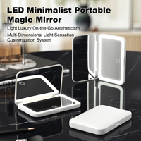 Petit miroir portefeuille portable Grossissement 1X/2X Miroir de maquillage de poche de voyage LED avec 3 couleurs Modesr