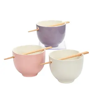 Custom Japanese Style Ramen Ceramic Noodle Rice Bowl Chop Sticks Restaurant Serving Soup Bowls And Chopsticks Set