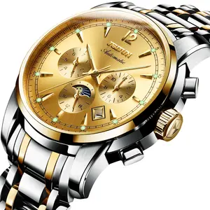 Jsdun relógio de pulso masculino, 8750 cronógrafo mecânico automático, à prova d'água, moda de luxo, relógio de mão, único para homens