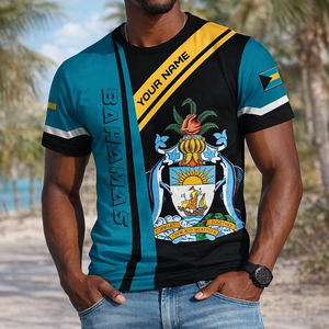 T-shirt pour homme en gros, style drapeau des Bahamas, rayures diagonales et couleurs superposées, dernière collection 2026, Jour de l'indépendance des Bahamas - Product Image 1