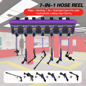 Enrouleur de tuyau pour station de lavage de voitures 7-en-1 |   Prélavage + Revêtement hydrophobe + Nettoyage des coutures + Water Air Electric + Embouts - Product Image 1