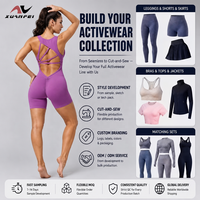 Combinaison de yoga violette personnalisée avec logo pour femme, col en V, torsion avant, découpes, sans manches, pour la gym et l'entraînement, OEM ODM