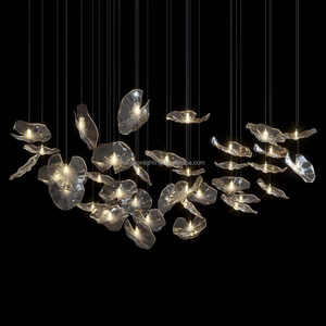 高級アートガラスリーフシャンデリア天井ペンダントライトヴィラホームデコレーション吹きガラスLED照明レストランホテルシャンデリア - Product Image 2