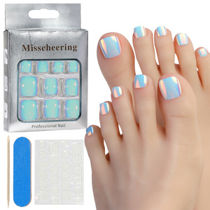 Misscheering 24PCs Aurora Nail Art Tips Short Square Matte Clear Soft Artificial Electroplated Toe Press en <span class=keywords><strong>uñas</strong></span> acrílicas en caja - Product Image 1