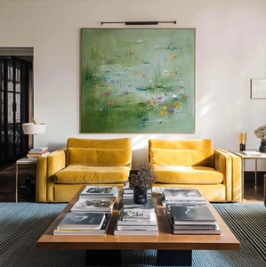 Grande peinture murale encadrée verte, art abstrait, peinture à l'huile texturée 3D faite à la main, décoration de <span class=keywords><strong>salon</strong></span>, peinture sur toile de jardin aquatique - Product Image 5