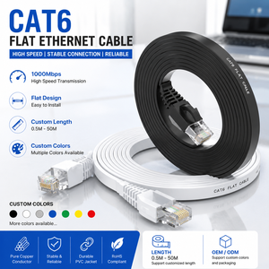 CAT6 Flat Ethernet <b>Cable</b> Pure Copper Conductor Custom Length 0.5M-50M <b>RJ45</b> Patch <b>Cable</b> OEM ODM Available - Product Image 1